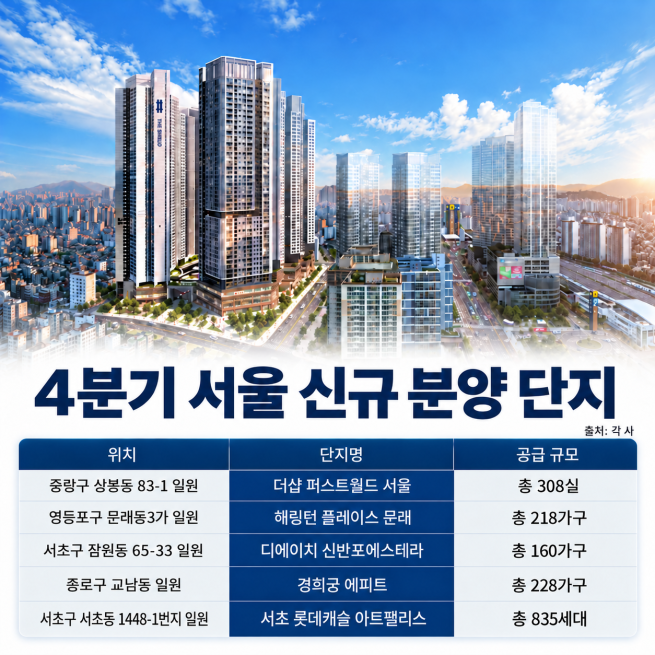 ▲4분기 서울 신규 분양 단지. (사진제공=더피알)