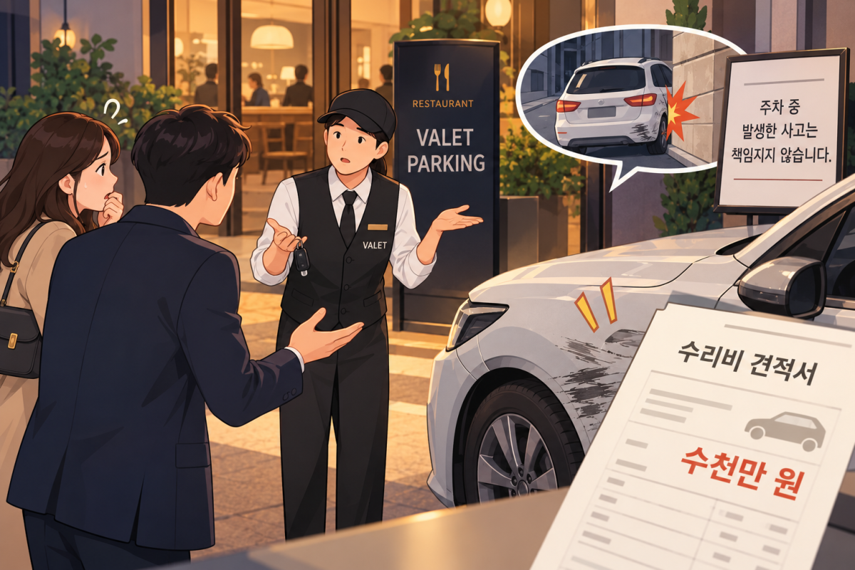 ▲식당에 방문한 손님이 발레파킹 과정에서 난 차량 사고 소식을 전해들으며 곤란해하는 기사 속 상황을 챗GPT에 묘사해달라고 요청했다. (챗GPT)