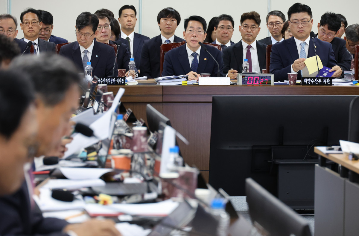 ▲12일 부산 동구 해양수산부 별관에서 열린 국회 농해수위의 해수부에 대한 국정감사에서 해양수산부 황종우 장관이 의원질의에 답변하고 있다. (연합뉴스)