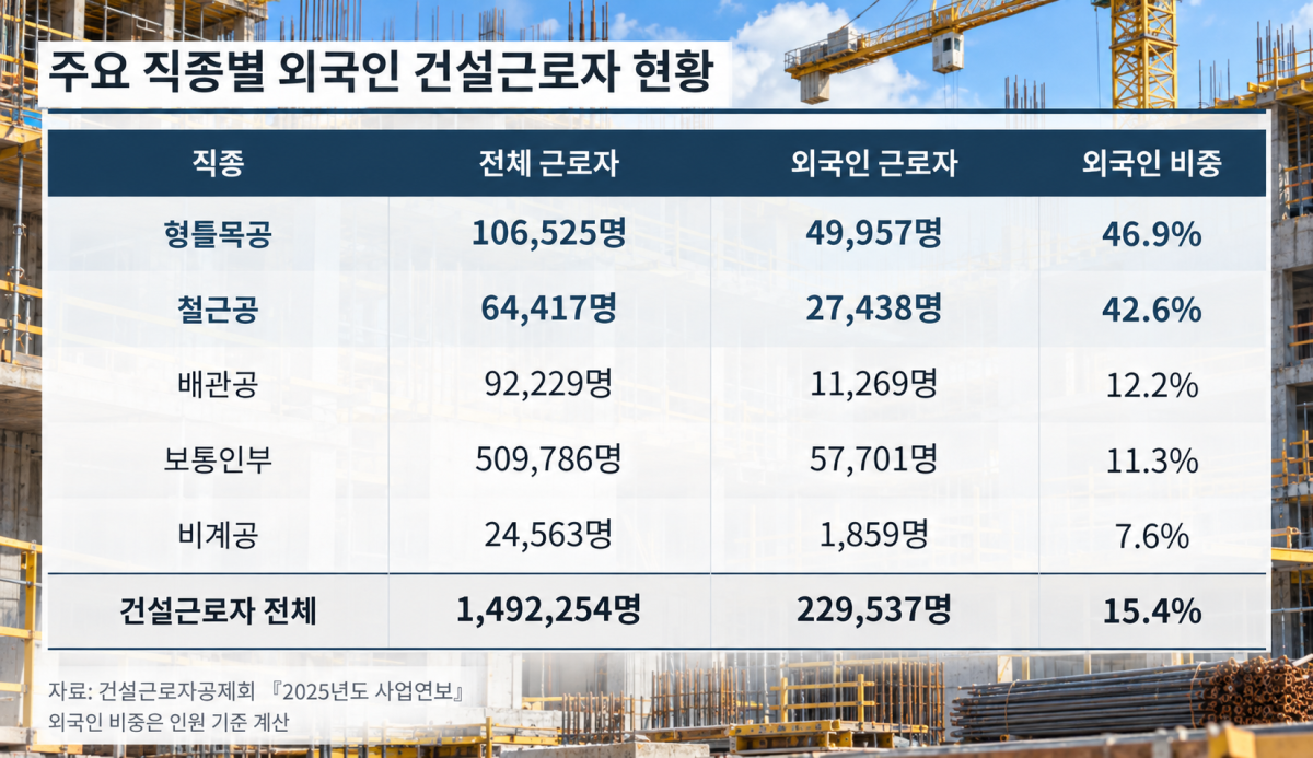 ▲주요 직종별 외국인 건설근로자 현황(사진=AI 생성)